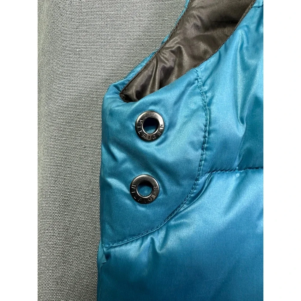 Tommy Hilfiger Men's Puffer Vest Teal‎ Blue Hooded Quilted Full Zip Size Large